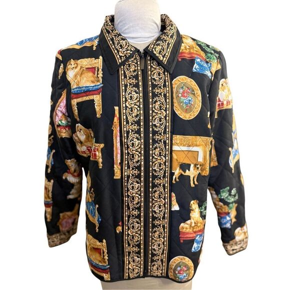 Victor Costa Women’s 100% Silk Jacket Sz. M Dogs Yorkie Beagle Shih Tzu - Picture 1 of 9